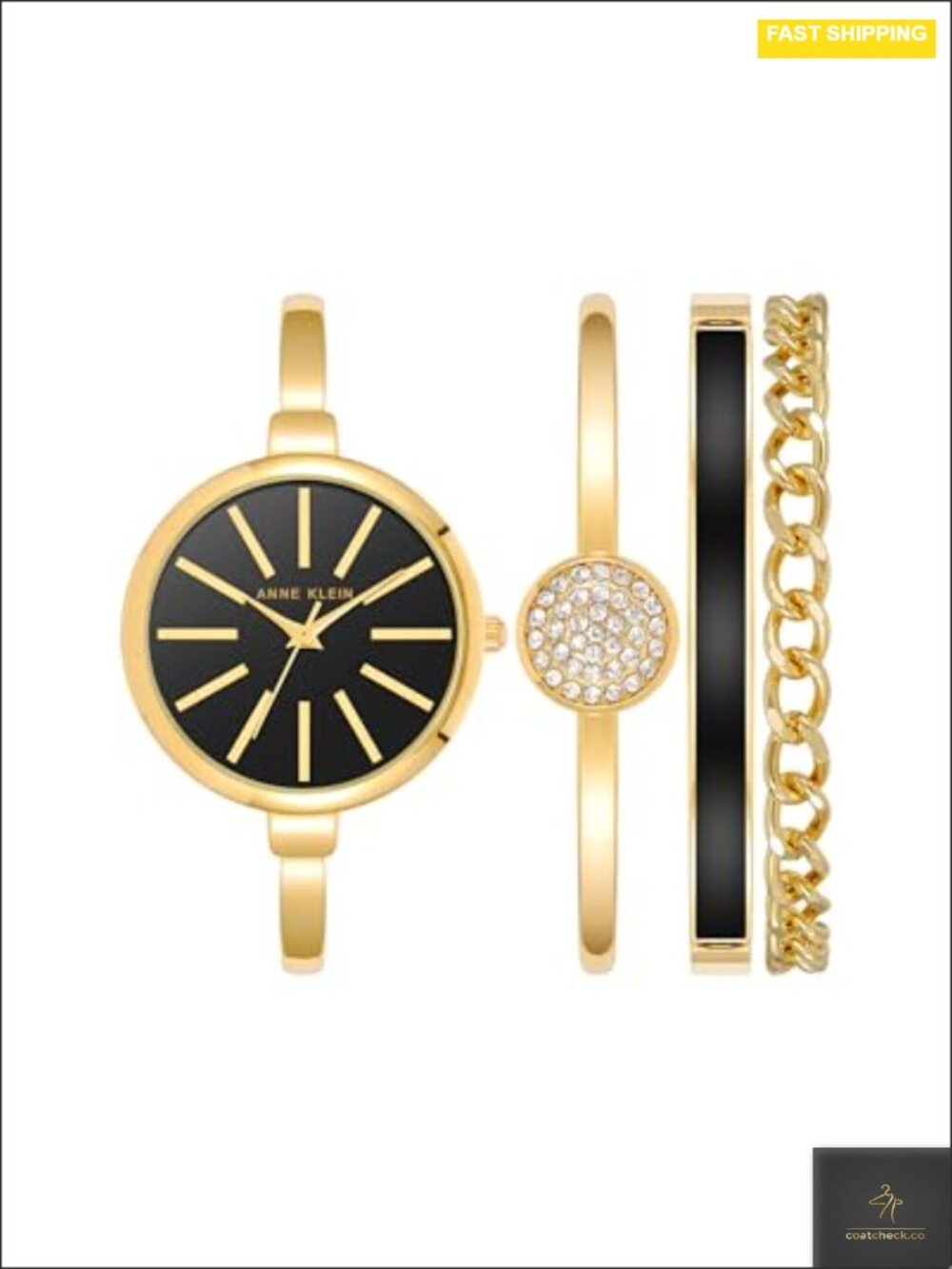 Gold-Tone Bangle Watch and Bracelet Set with Crystals - 32mm